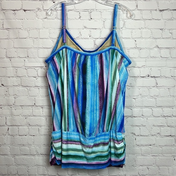 Swimsuits for All Lightweight Scoop Neck Striped Blouson Tankini Top - Picture 6 of 13
